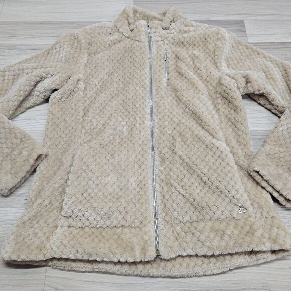 CALVIN KLEIN Womens Tan Fuzzy Full Zip Coat Large - Picture 2 of 12